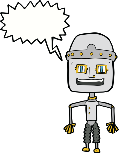 Bir insan tarafından çizilmiş komik karikatür robotu.