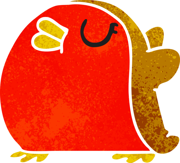 Serbest çizim retro çizgi film Şirin kawaii kırmızı robin bir insan tarafından çizildi