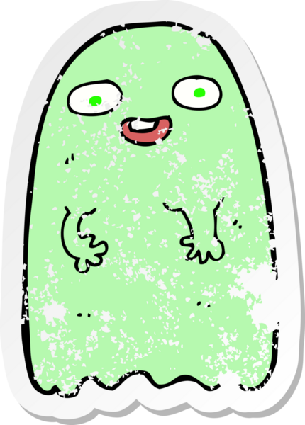 Bir insan tarafından çizilmiş komik bir karikatür hayaletinin gerilmiş çıkartması.