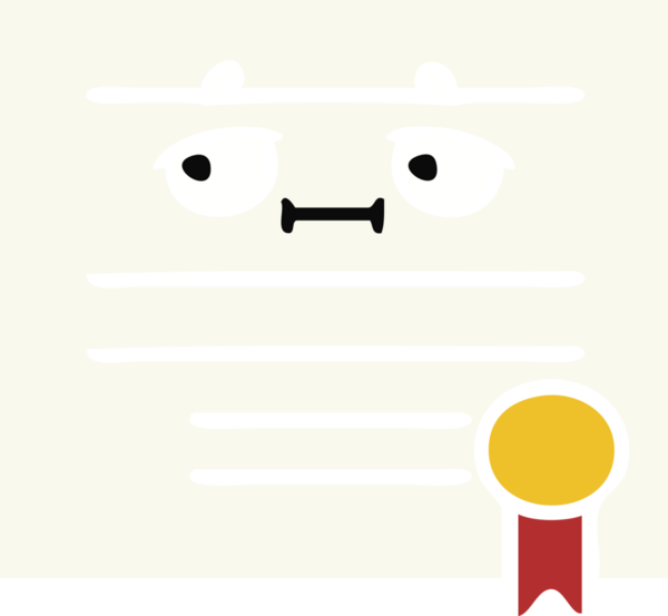 Bir insan tarafından çizilmiş mezuniyet diplomasının düz renkli retro karikatürü