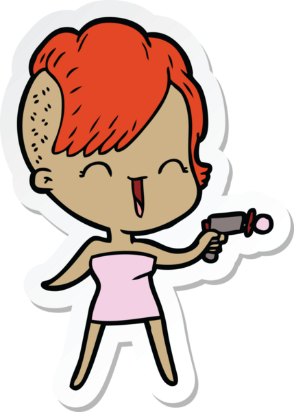 Bir insan tarafından çizilmiş mutlu bir hippi kızın çıkartması.