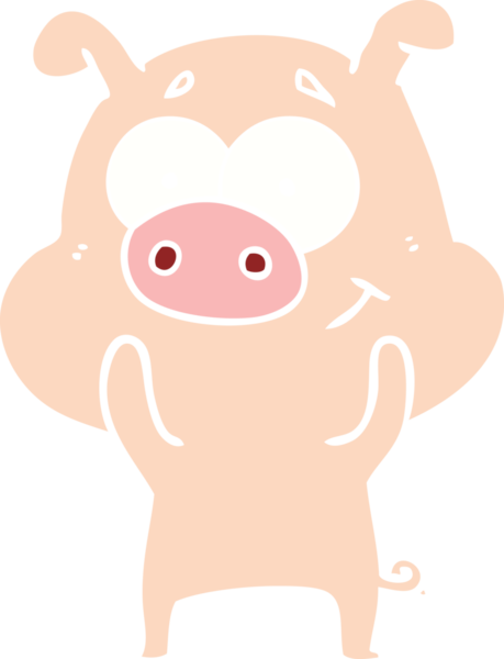 Bir insan tarafından çizilmiş mutlu düz renkli çizgi film domuzu