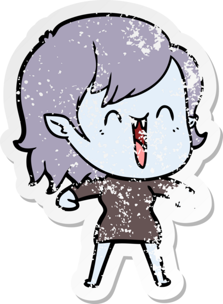 Bir insan tarafından çizilmiş mutlu vampir kız çizgi filminin kederli çıkartması.