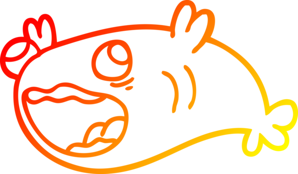 Bir insan tarafından çizilmiş karikatür balığının sıcak çizgi çizimi