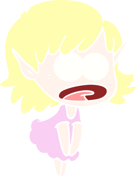 Düz renkli çizgi film bir insan tarafından çizilmiş elf kızı şok etti.