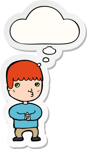 Karikatürist, düşünce baloncuğuyla insan tarafından çizilmiş bir çıkartma gibi düşünüyor.