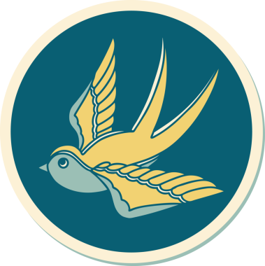 Bir insan tarafından çizilmiş geleneksel bir kırlangıç stili dövme çıkartması.