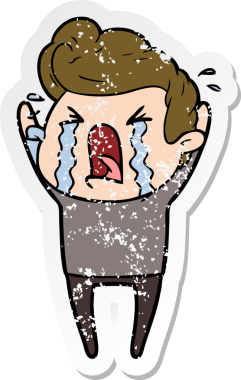 Bir insan tarafından çizilmiş ağlayan bir karikatür çıkartması.