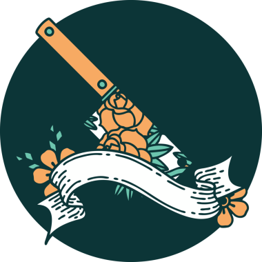 Satır sancağıyla dövme stili simgesi ve bir insan tarafından çizilmiş çiçekler