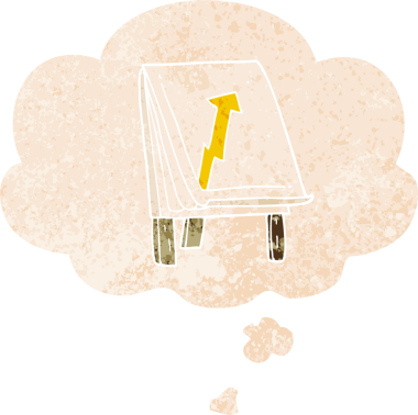 Düşünce baloncuklu oklu bir çizgi film çizelgesi grunge sıkıntılı retro desenli bir insan tarafından çizilmiş