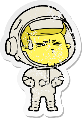 Bir insan tarafından çizilmiş stresli astronot karikatürü.