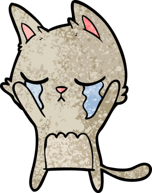 Bir insan tarafından çizilmiş ağlayan çizgi film kedisi.