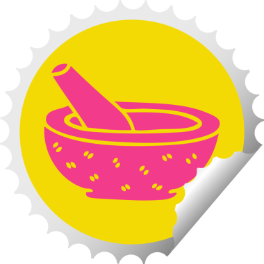 Bir insan tarafından çizilmiş dairesel soyulmuş tuhaf çizgi film tokmağı ve havan topu.