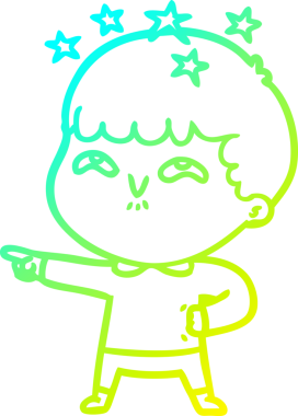 Bir çizgi film karakteri, bir insan tarafından çizilmiş soğuk gradyan çizimi.