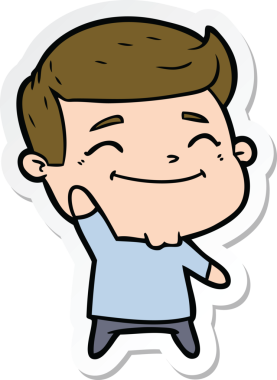 Bir insan tarafından çizilmiş mutlu bir çizgi film karakterinin çıkartması.