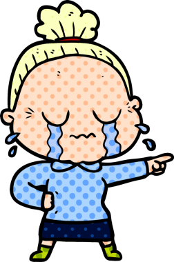 Bir insan tarafından çizilmiş ağlayan yaşlı kadın çizgi filmi.