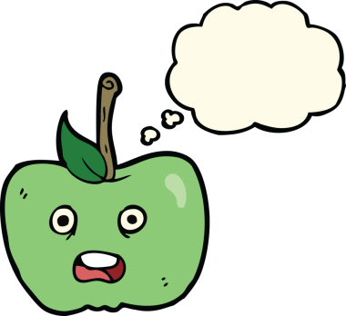 bir insan tarafından çizilmiş düşünce baloncuklu çizgi film elması