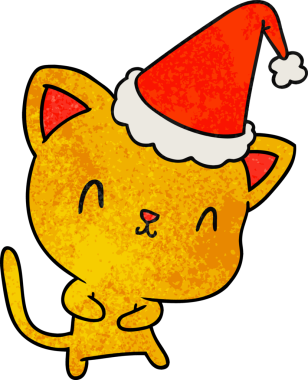 Bir insan tarafından çizilmiş kawaii kedisinin el yapımı karikatürü.