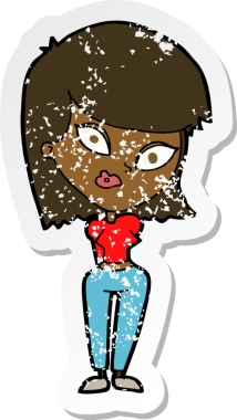 Bir insan tarafından çizilmiş, kafası karışmış bir karikatürün gerilimli çıkartması.