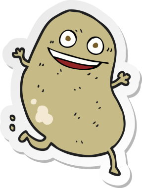 Bir insan tarafından çizilen patates çizgi filminin çıkartması.