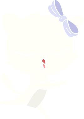 Bir insan tarafından çizilmiş düz renkli çizgi film kedisi.