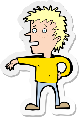 Çizgi film karakterinin çıkartması. Bir insan tarafından küçümseyici bir jest yapıyor.