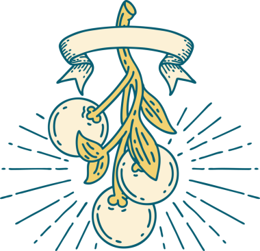 Bir insan tarafından çizilmiş, dövme stili ökseotu böğürtlenli parşömen.