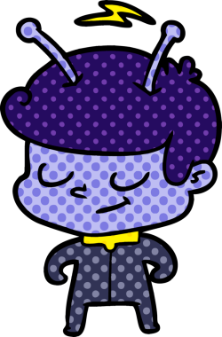 Bir insan tarafından çizilmiş dost canlısı çizgi film uzay adamı.