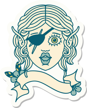 Bir insan tarafından çizilmiş bir elf karakterinin çıkartması.