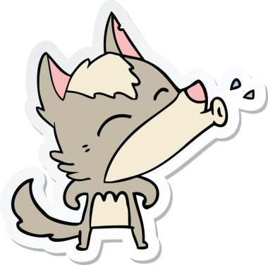 Bir insan tarafından çizilmiş uluyan kurt çizgi filminin çıkartması.