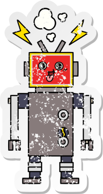 Bir insan tarafından çizilmiş sevimli, çılgın bir robotun sıkıntılı çıkartması.