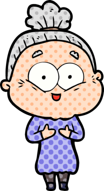 Bir insan tarafından çizilmiş mutlu yaşlı kadın çizgi filmi.