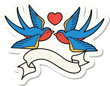 Kırlangıç sancağıyla dövme stili çıkartması ve bir insan tarafından çizilmiş bir kalp.