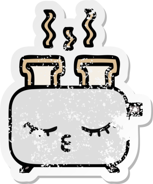 Bir insan tarafından çizilmiş bir ekmek kızartma makinesinin hüzünlü çıkartması.