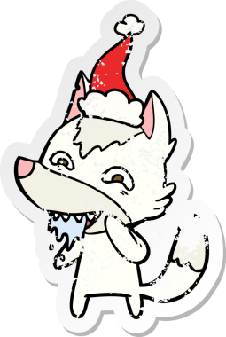 Bir insan tarafından çizilmiş Noel Baba şapkası giymiş aç bir kurt resmi.