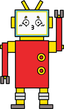 Bir insan tarafından çizilmiş sevimli bir robot karikatürü.
