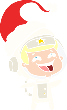 Bir insan tarafından çizilmiş Noel Baba şapkası giymiş gülen bir astronotun el çizimi.