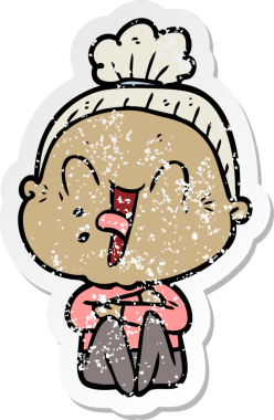 Bir insan tarafından çizilmiş mutlu, yaşlı bir kadının sıkıntılı çıkartması.