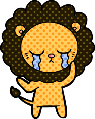 Bir insan tarafından çizilmiş ağlayan çizgi film aslanı.