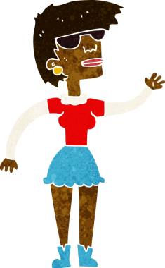 Bir insan tarafından çizilmiş gözlüklü bir kadın.