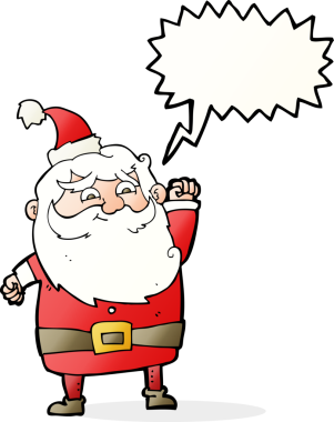 Bir insan tarafından çizilmiş konuşma balonlu Noel Baba çizgi filmi.