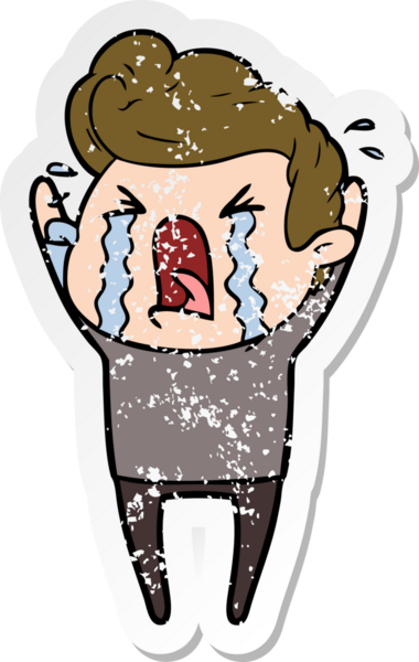 Bir insan tarafından çizilmiş ağlayan bir karikatür çıkartması.