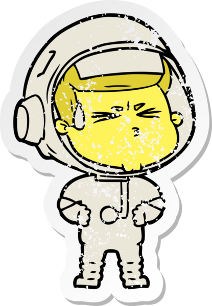 Bir insan tarafından çizilmiş stresli astronot karikatürü.