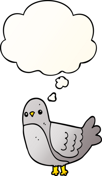 Düşünce baloncuğu olan çizgi film kuşu bir insan tarafından çizilmiş.