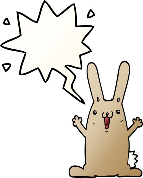Bir insan tarafından çizilmiş, konuşma baloncuklu çizgi film tavşanı.