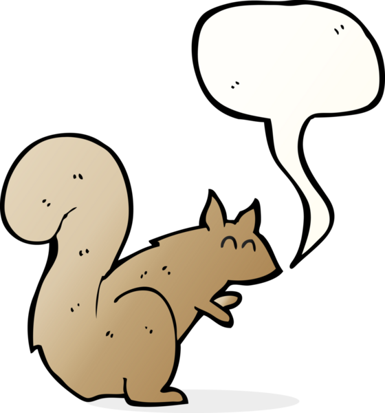 Bir insan tarafından çizilmiş konuşma balonlu bir sincap.