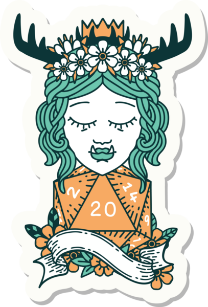 Bir insan tarafından çizilmiş 20 zarlı Ork Druid karakterinin çıkartması.