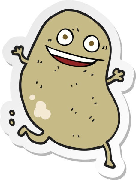 Bir insan tarafından çizilen patates çizgi filminin çıkartması.