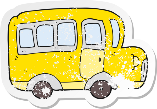 Bir insan tarafından çizilmiş sarı renkli bir okul otobüsünün gerilimli çıkartması.