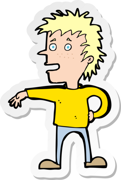 Çizgi film karakterinin çıkartması. Bir insan tarafından küçümseyici bir jest yapıyor.